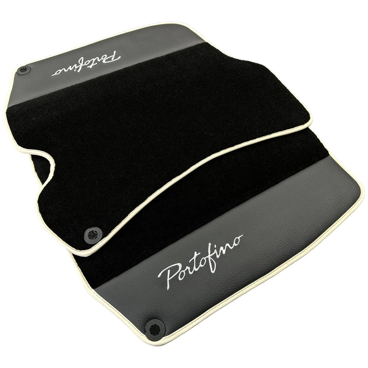 Black Floor Mats For Ferrari Portofino (2018-2023) With Leather and Beige Trim - AutoWin