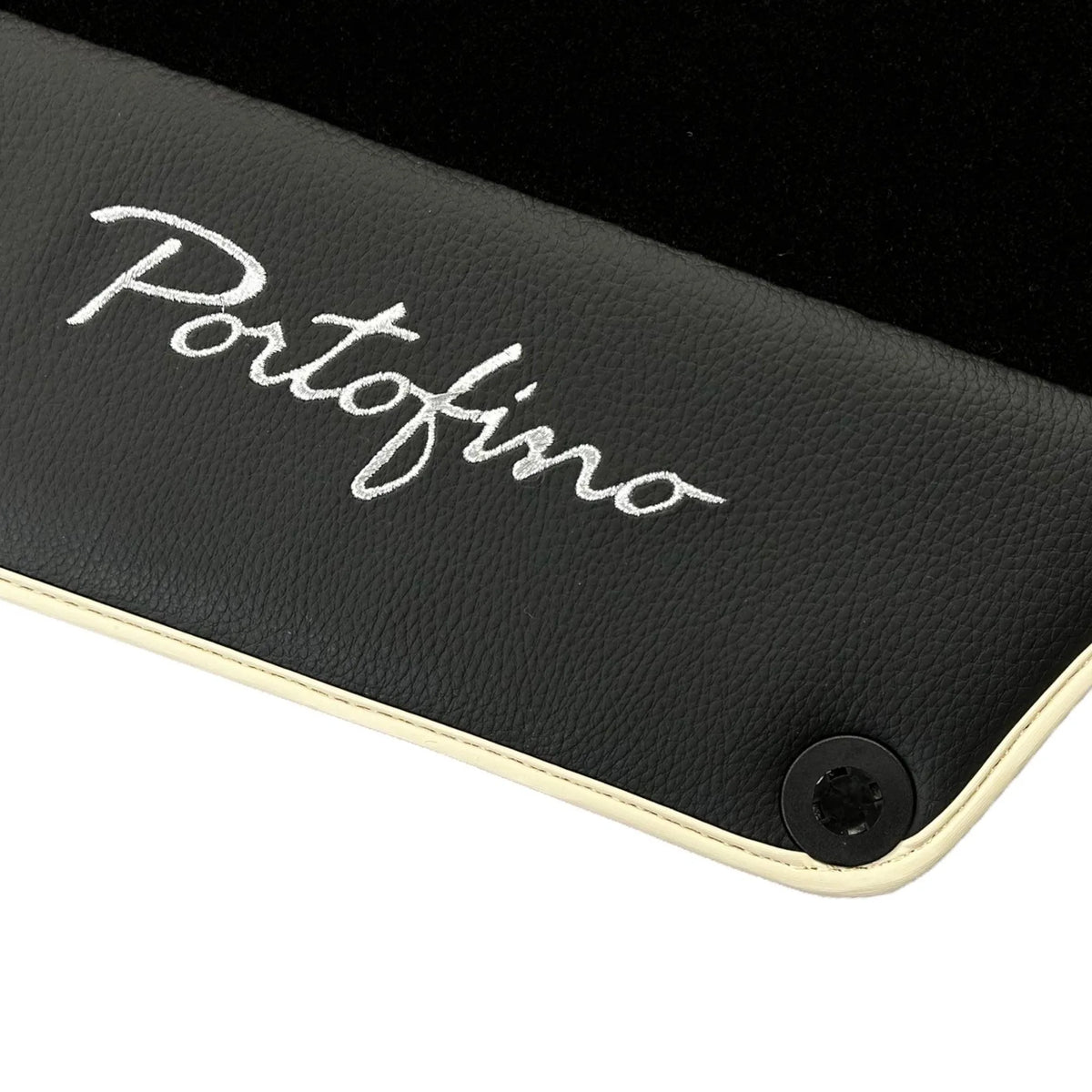 Black Floor Mats For Ferrari Portofino (2018-2023) With Leather and Beige Trim - AutoWin