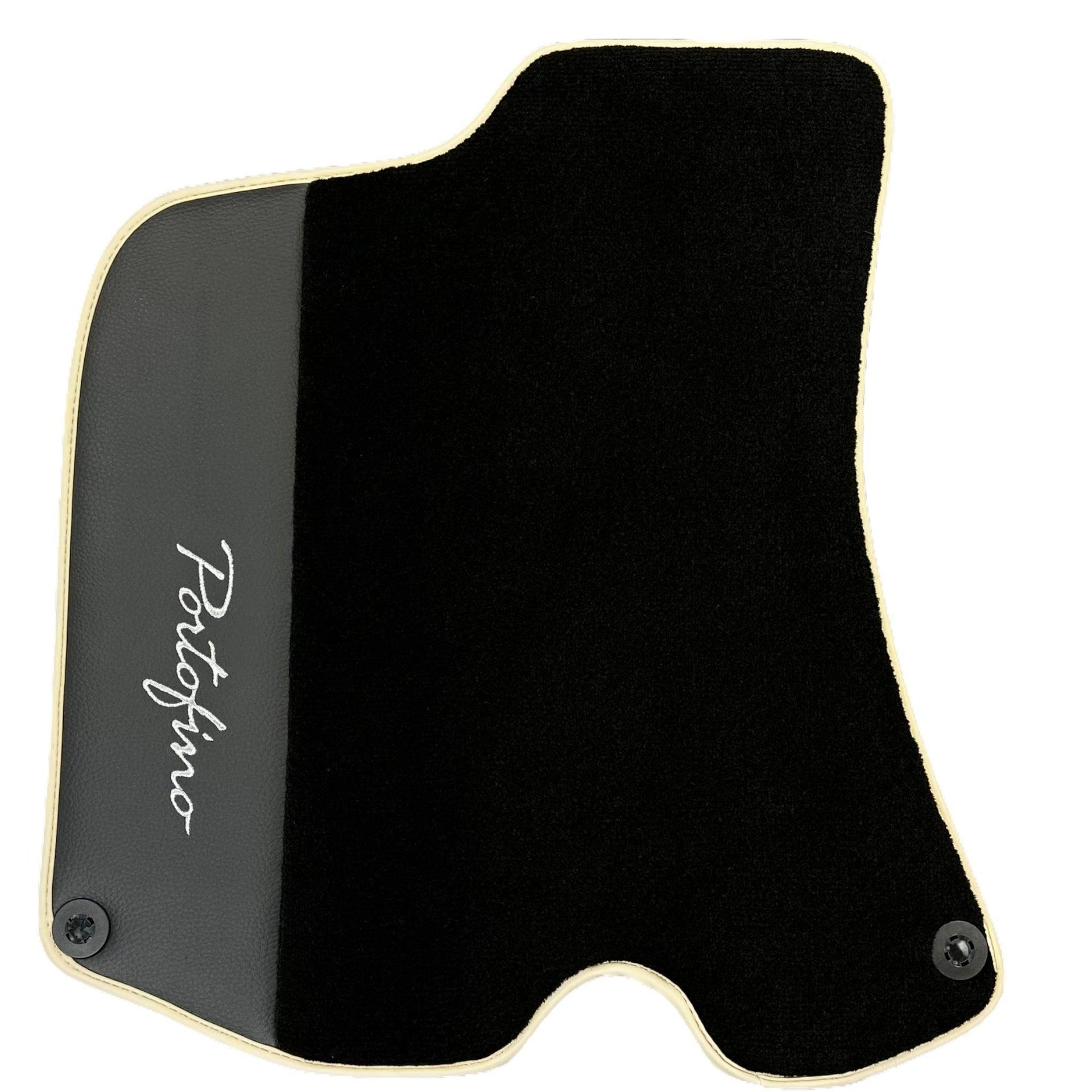 Black Floor Mats For Ferrari Portofino (2018-2023) With Leather and Beige Trim - AutoWin