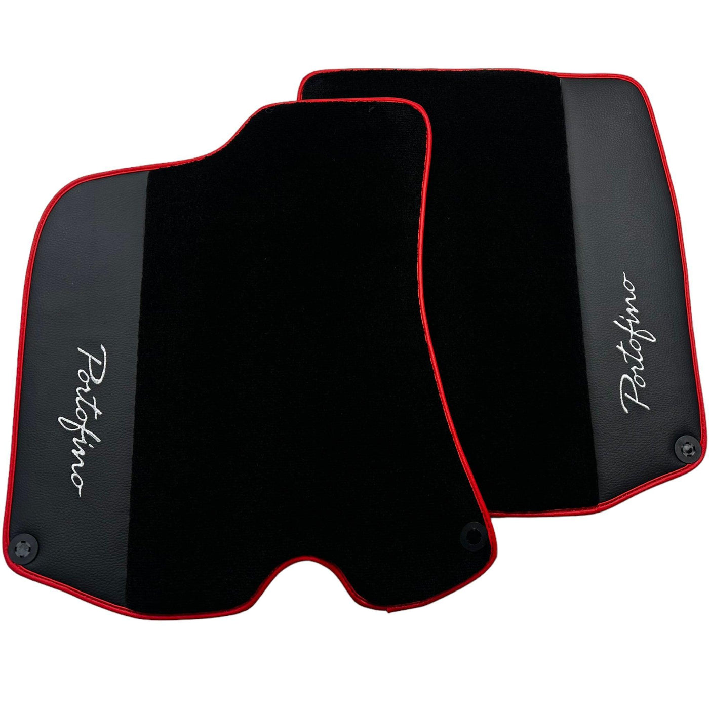 Black Floor Mats For Ferrari Portofino (2018-2023) With Leather and Red Trim - AutoWin