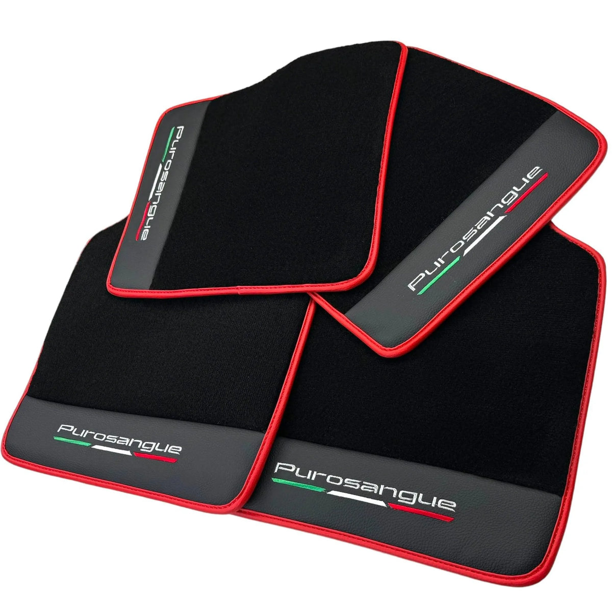 Black Floor Mats for Ferrari Purosangue with Leather and Red Trim | Italian Edition - AutoWin
