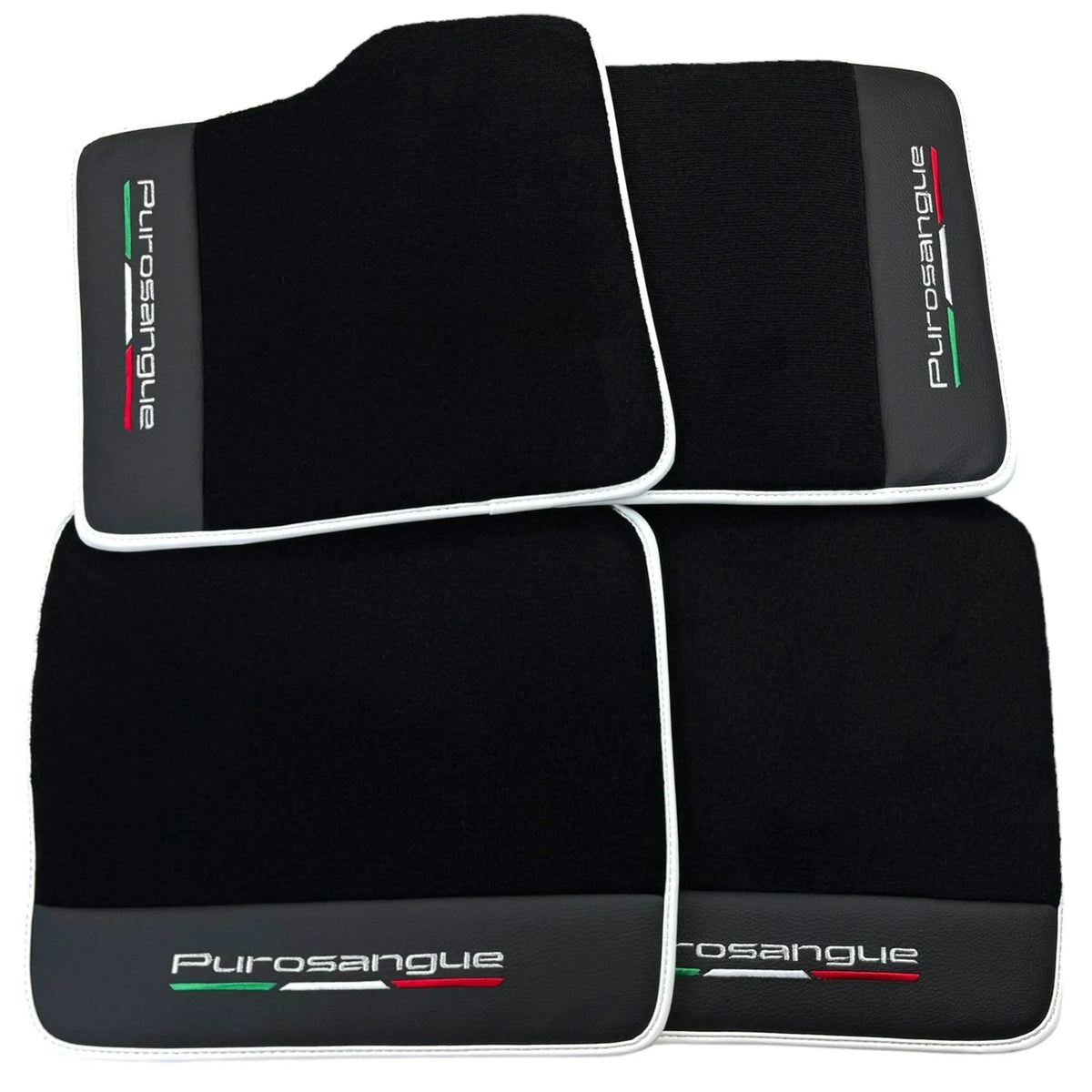 Black Floor Mats for Ferrari Purosangue with Leather and White Trim | Italian Edition - AutoWin