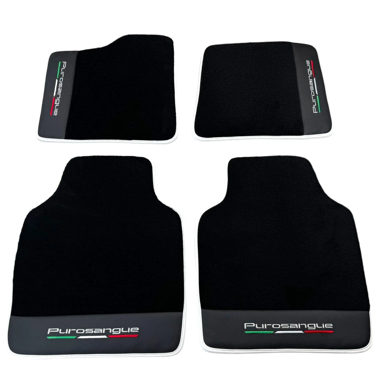 Black Floor Mats for Ferrari Purosangue with Leather and White Trim | Italian Edition - AutoWin