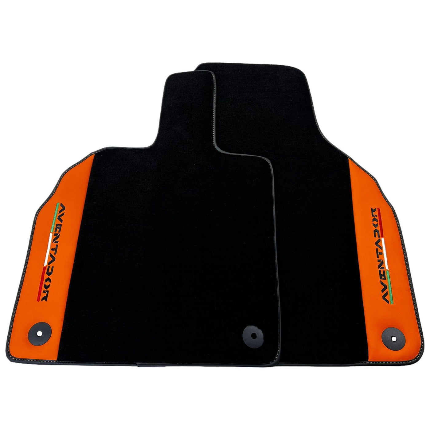 Black Floor Mats for Lamborghini Aventador with Orange (Arancia Leonis) Nappa Leather - AutoWin