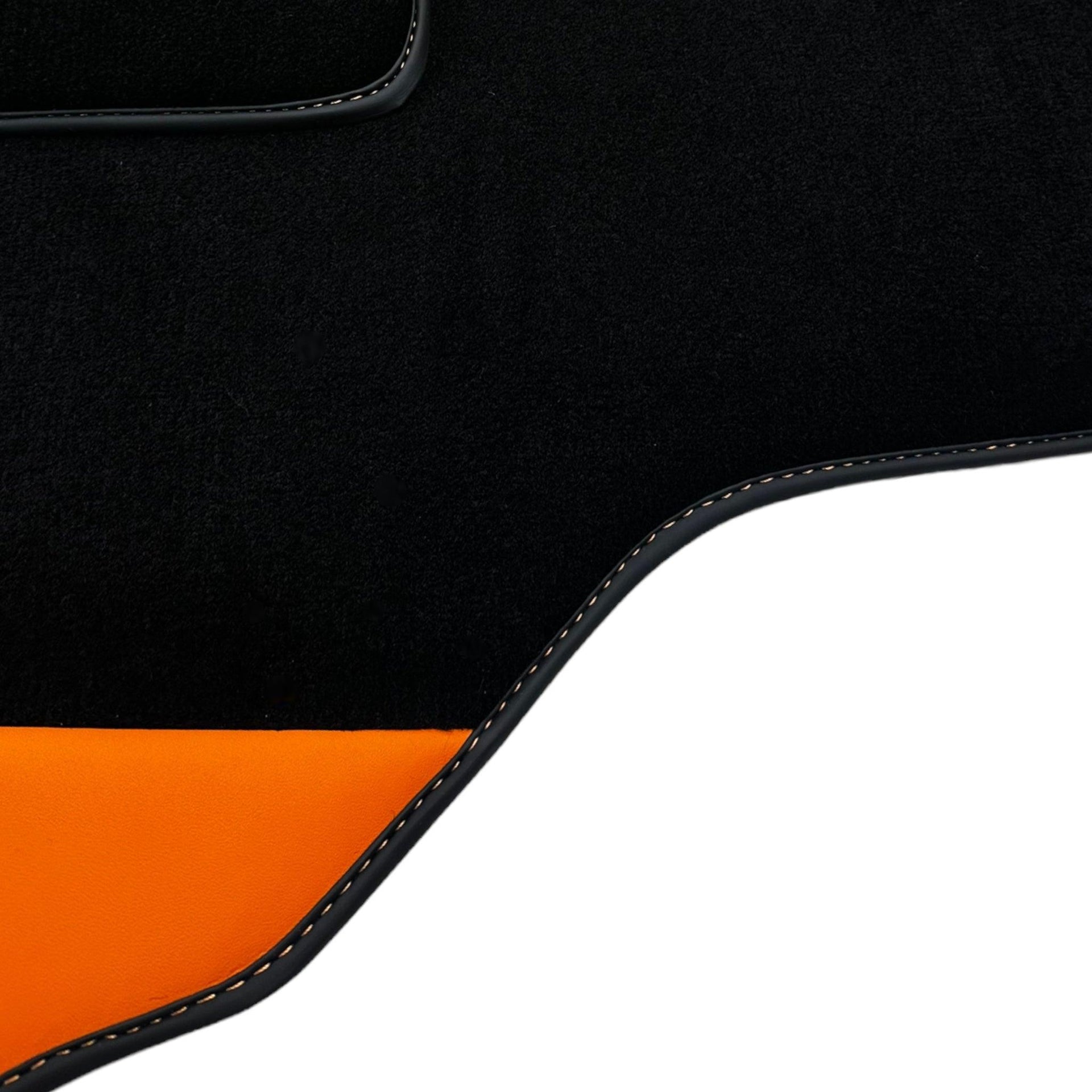 Black Floor Mats for Lamborghini Aventador with Orange (Arancia Leonis) Nappa Leather - AutoWin