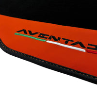 Black Floor Mats for Lamborghini Aventador with Orange (Arancia Mira) Nappa Leather - AutoWin