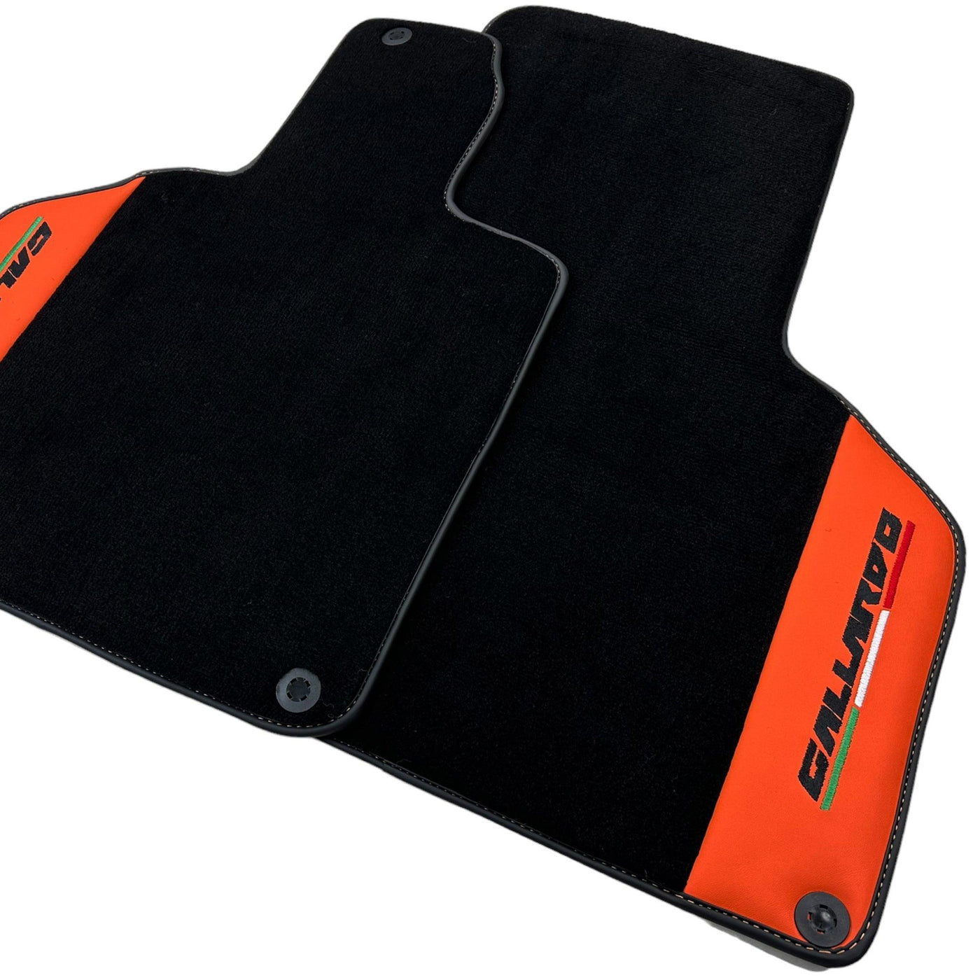 Black Floor Mats for Lamborghini Gallardo With Orange Arancia Mira Nappa Leather - AutoWin