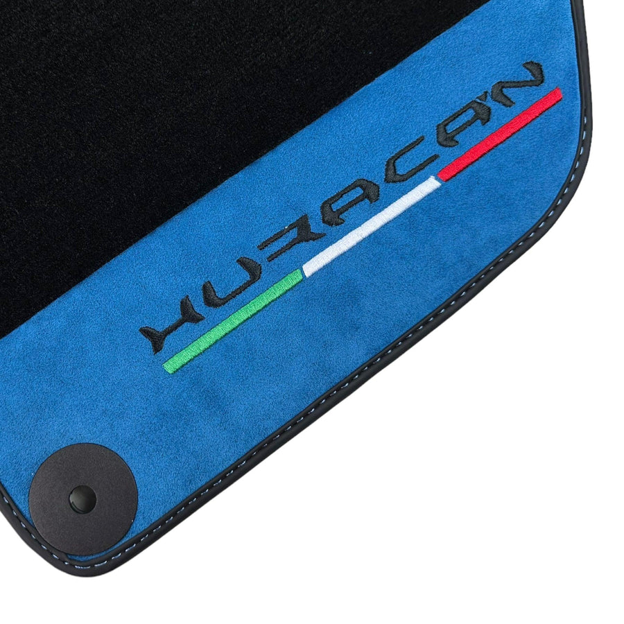 Black Floor Mats for Lamborghini Huracan 2014-2023 With Blue Alcantara Leather - AutoWin