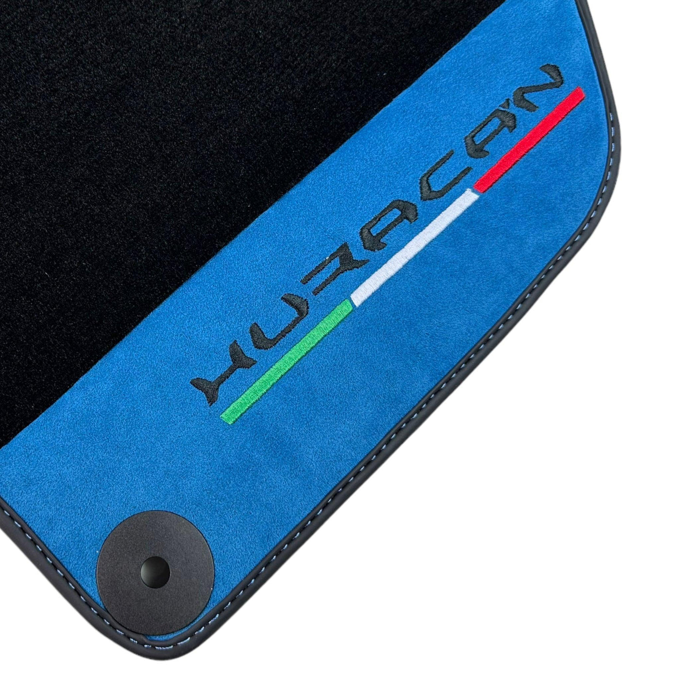 Black Floor Mats for Lamborghini Huracan 2014-2023 With Blue Alcantara Leather - AutoWin