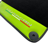 Black Floor Mats for Lamborghini Huracan 2014-2023 With Green Leather - AutoWin