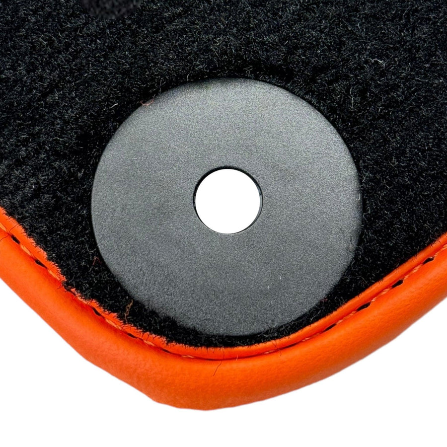 Black Floor Mats for Lamborghini Huracan (2014-2023) with Orange Leather Trim - AutoWin