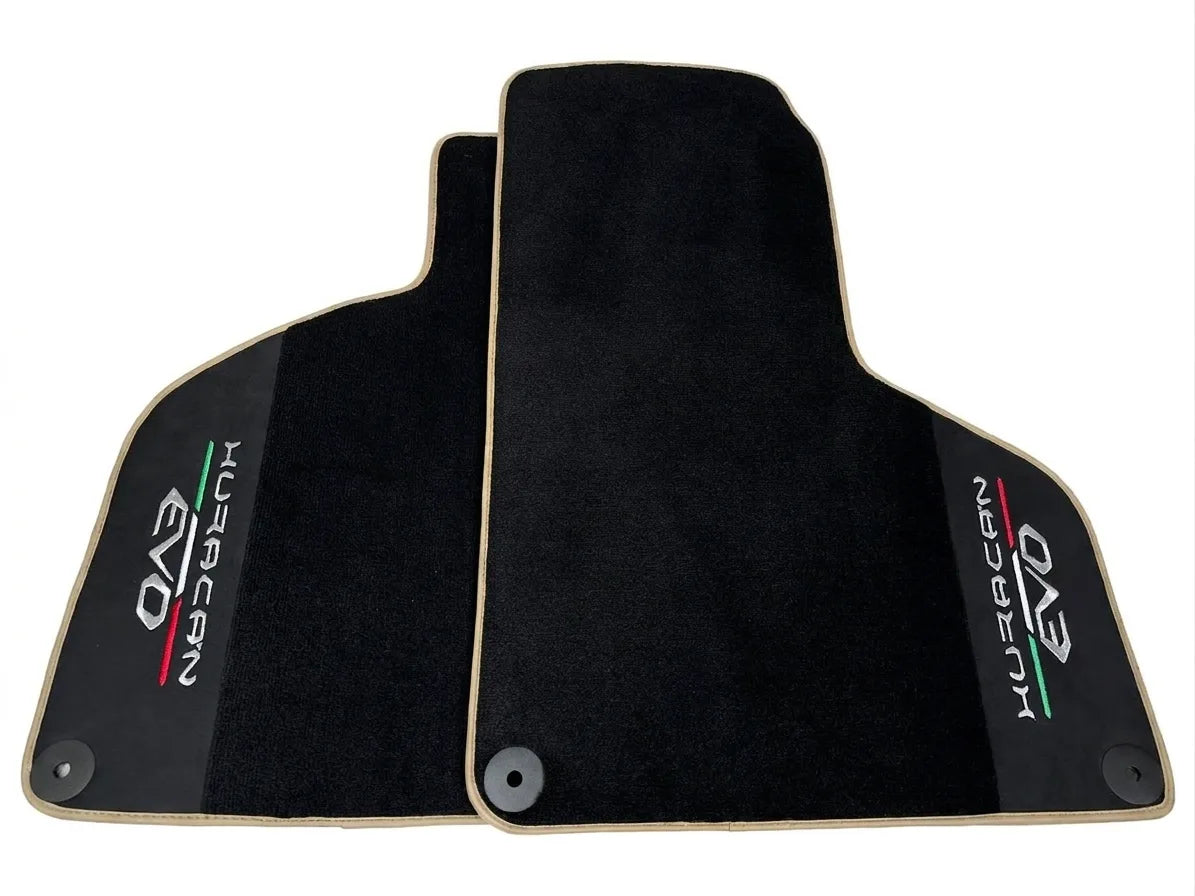 Black Floor Mats for Lamborghini Huracan EVO (2019-2024) with Black Alcantara Leather Beige trim