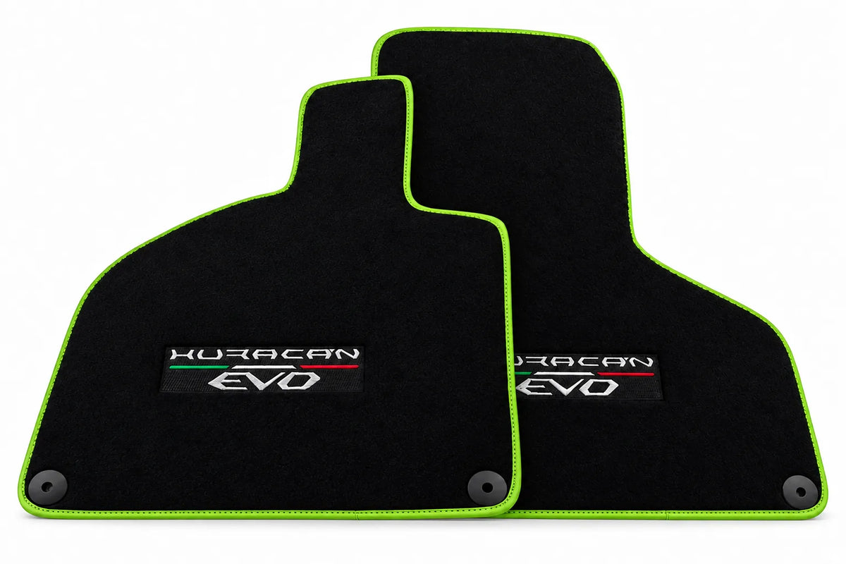 Black Floor Mats for Lamborghini Huracan EVO (2019-2024) with White Trim Green trim