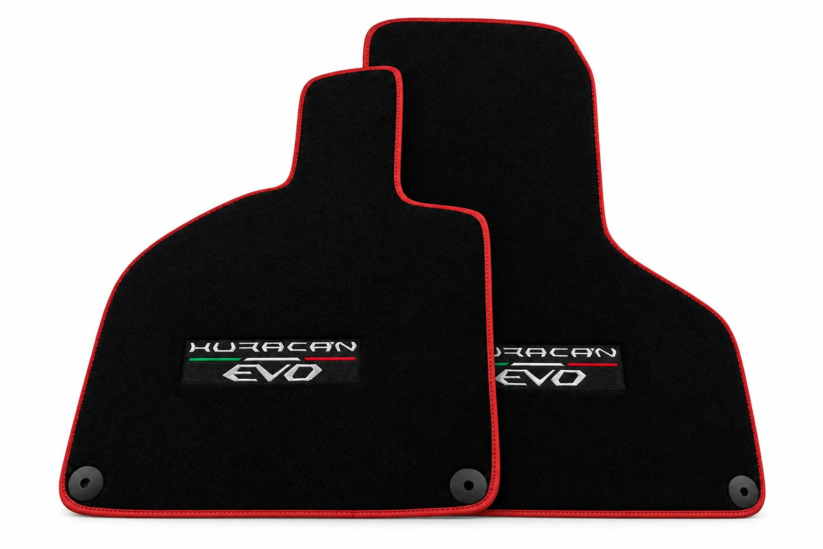 Black Floor Mats for Lamborghini Huracan EVO (2019-2024) with White Trim Red trim