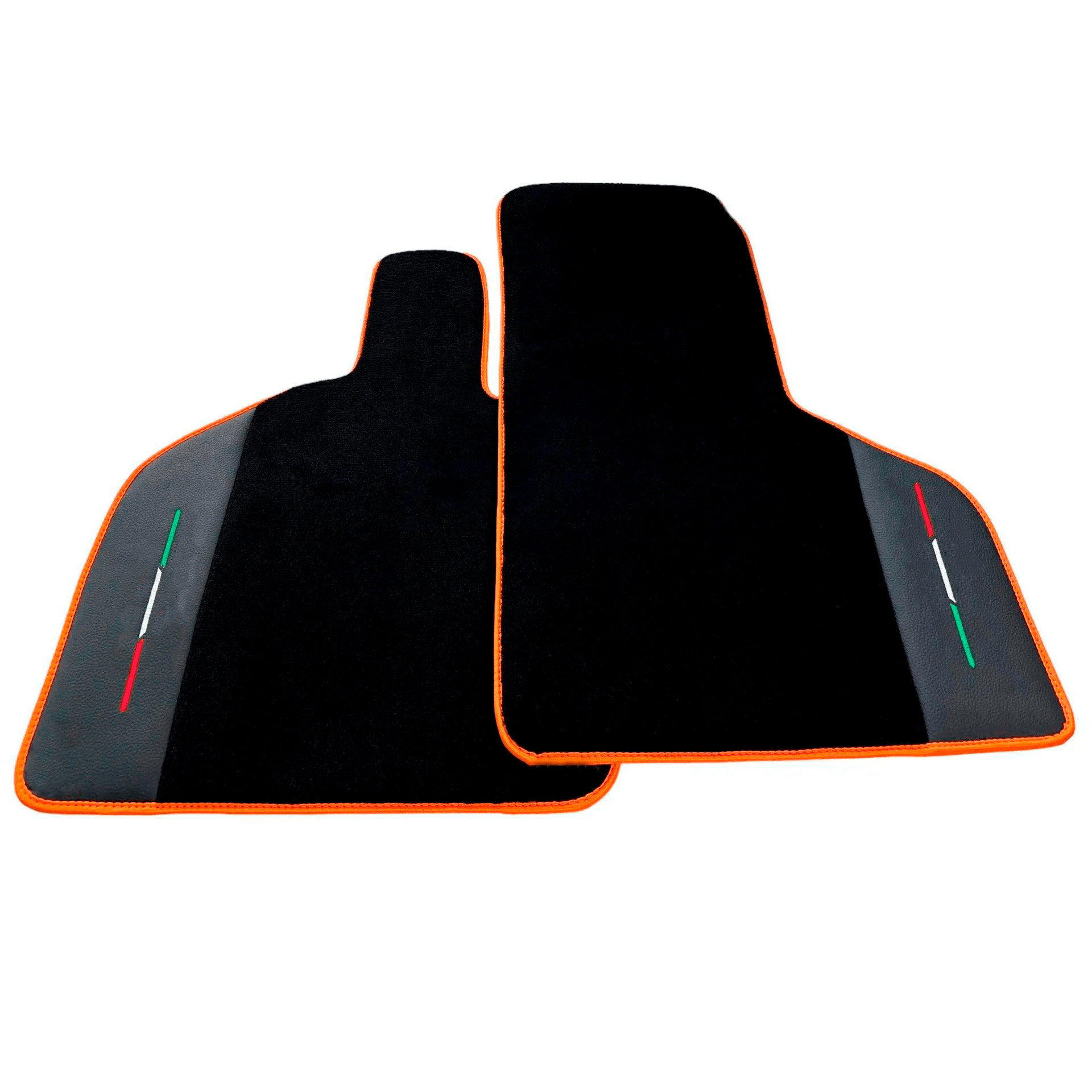 Custom Black Floor Mats for Lamborghini Huracan STO with Black Leather and Orange Trim