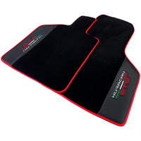 Black Floor Mats for Lamborghini Huracan STO with Carbon Fiber Leather | Red Trim