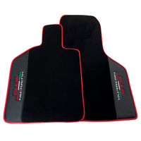 Black Floor Mats for Lamborghini Huracan STO with Carbon Fiber Leather | Red Trim