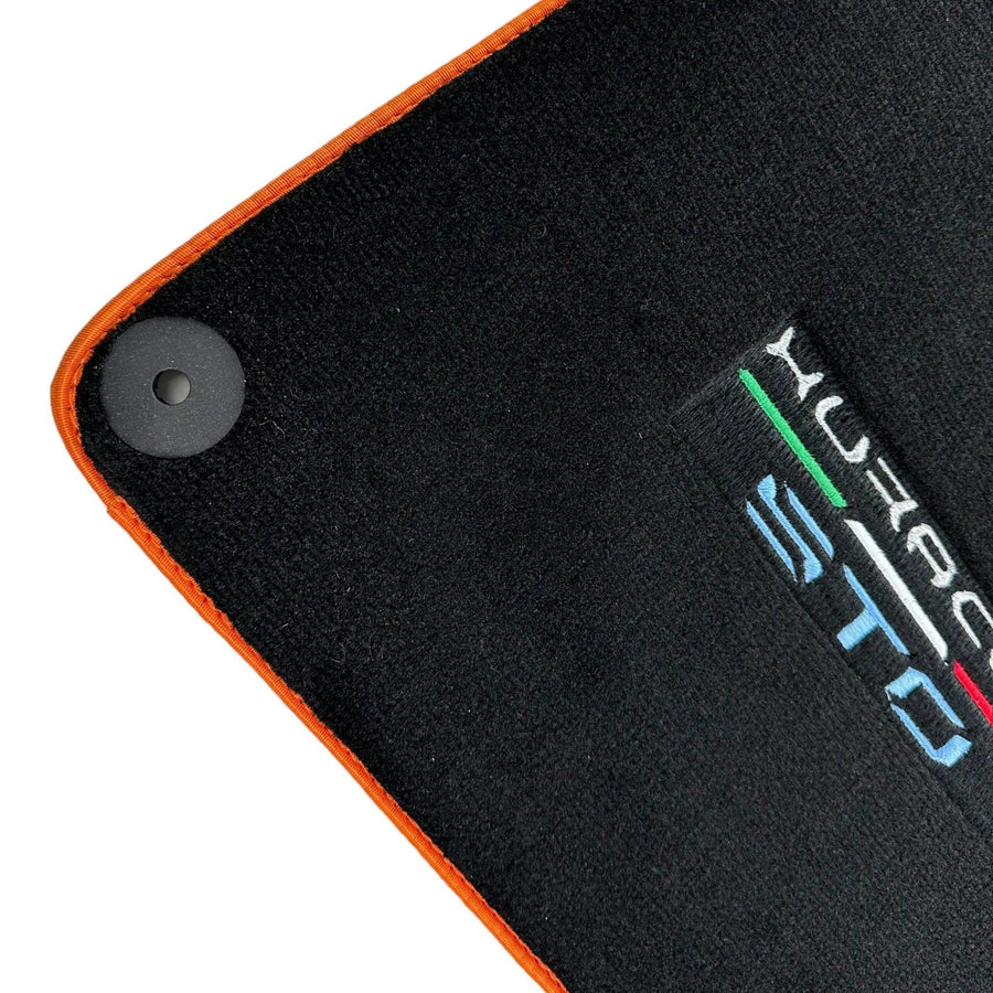 Black Floor Mats for Lamborghini Huracan STO with Orange Trim - AutoWin