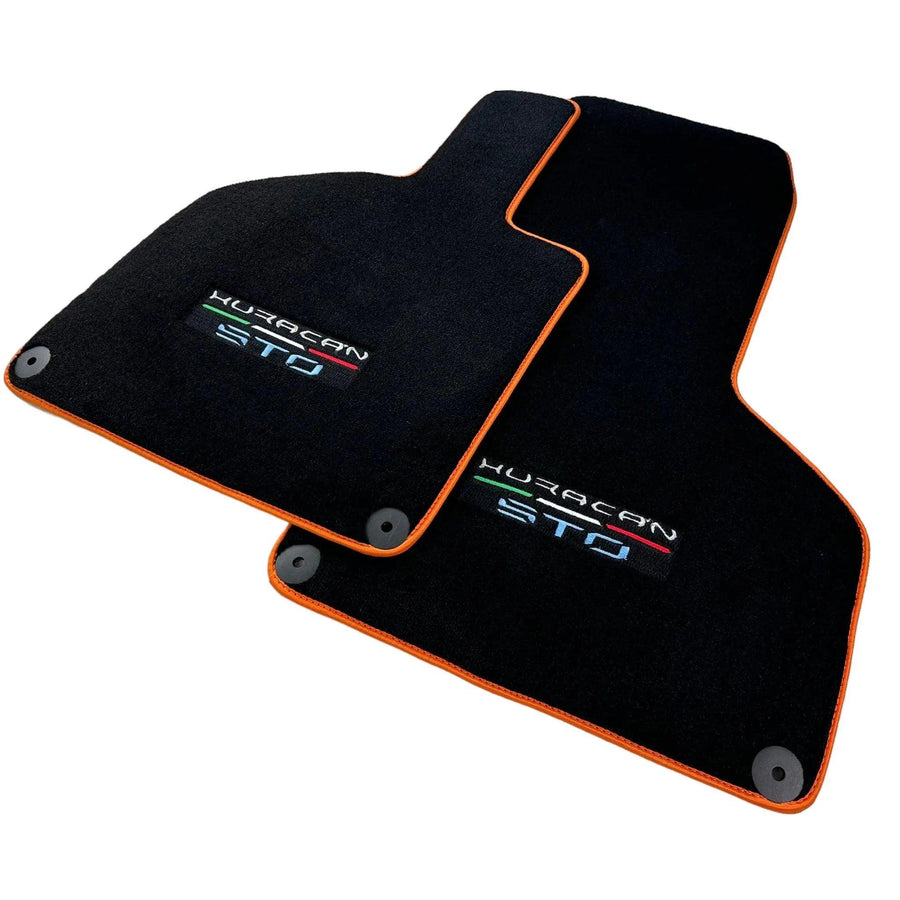 Black Floor Mats for Lamborghini Huracan STO with Orange Trim - AutoWin