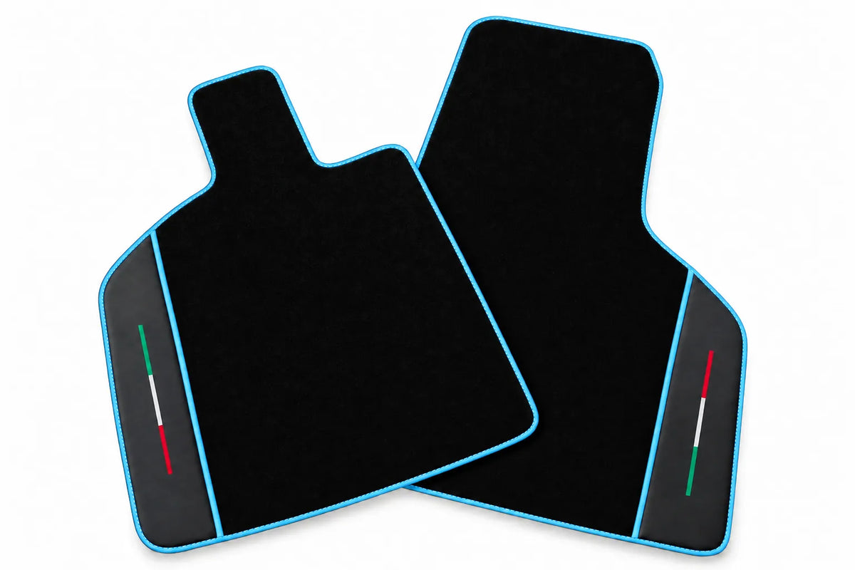 Black Floor Mats for Lamborghini Huracan Tecnica with Alcantara and Italian Flag | Green Edition Light Blue trim