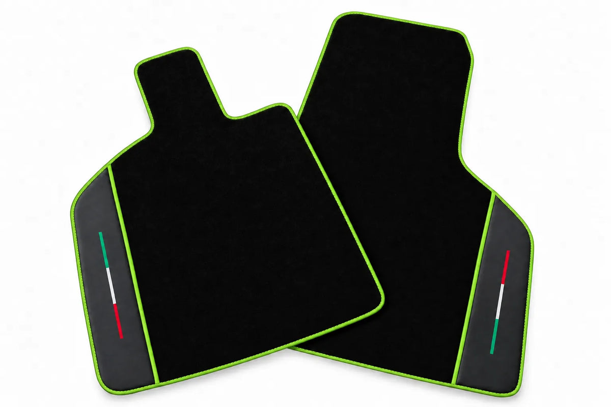 Black Floor Mats for Lamborghini Huracan Tecnica with Alcantara and Italian Flag | Green Edition Green trim