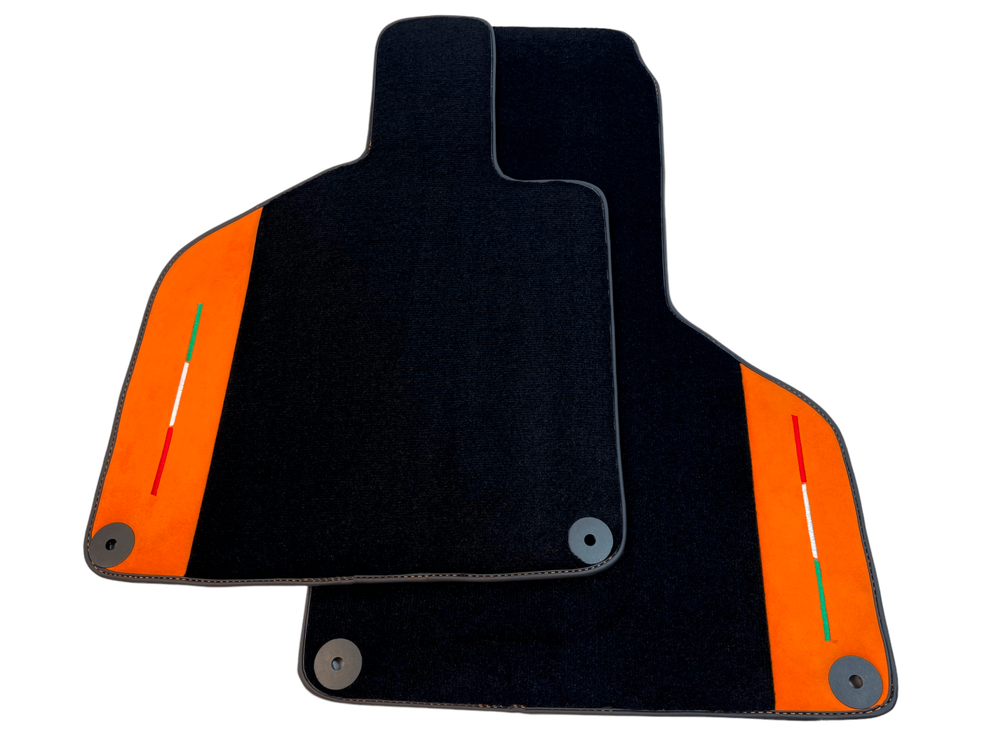 Custom Black Floor Mats for Lamborghini Huracan with Orange Alcantara Leather