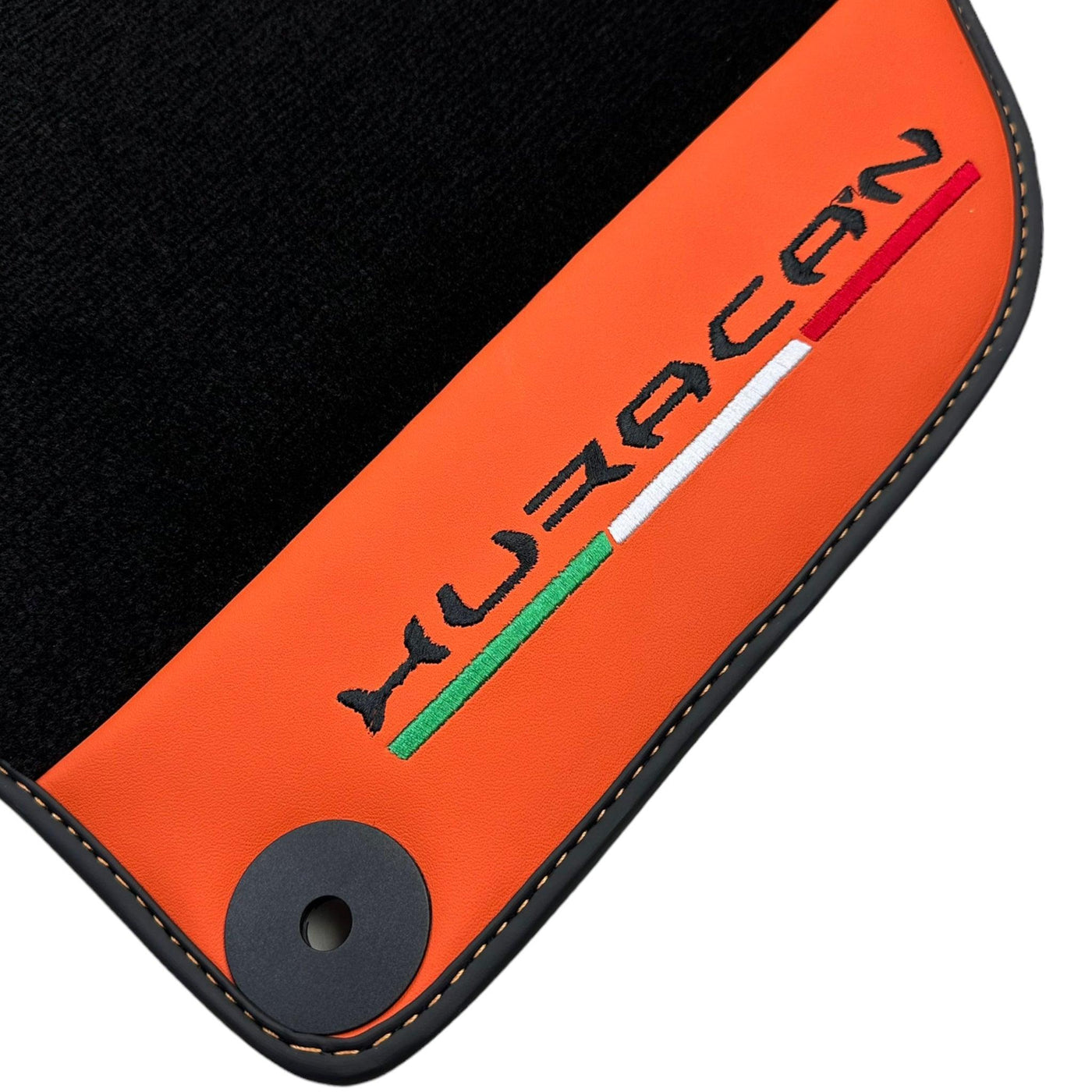 Black Floor Mats for Lamborghini Huracan With Orange (Arancia Mira) Nappa Leather - AutoWin