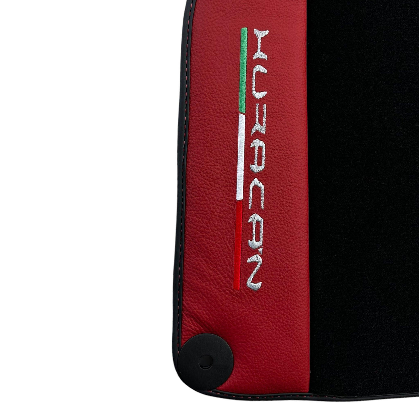Black Floor Mats for Lamborghini Huracan With Red (Rosso Mysia) Leather - AutoWin