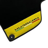 Black Floor Mats for Lamborghini Huracan with Yellow Alcantara Leather - AutoWin