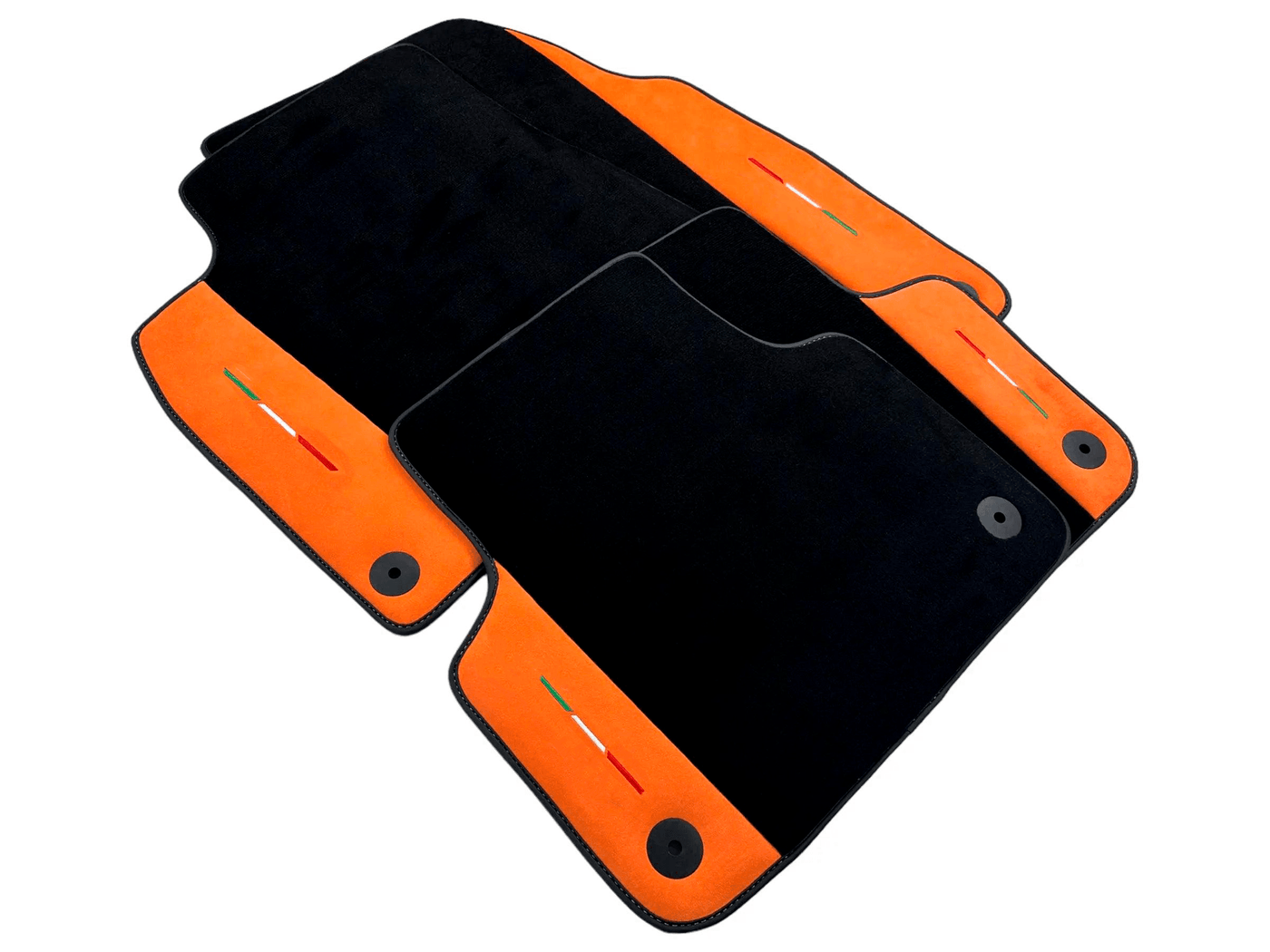 Black Floor Mats For Lamborghini Urus S With Orange Alcantara Leather - AutoWin
