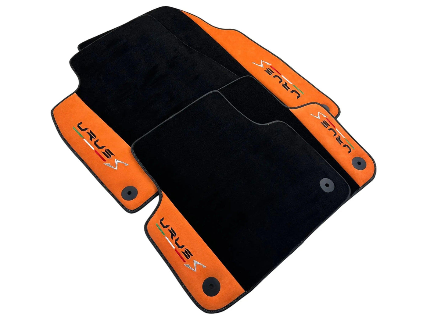 Black Floor Mats For Lamborghini Urus S With Orange Alcantara Leather - AutoWin