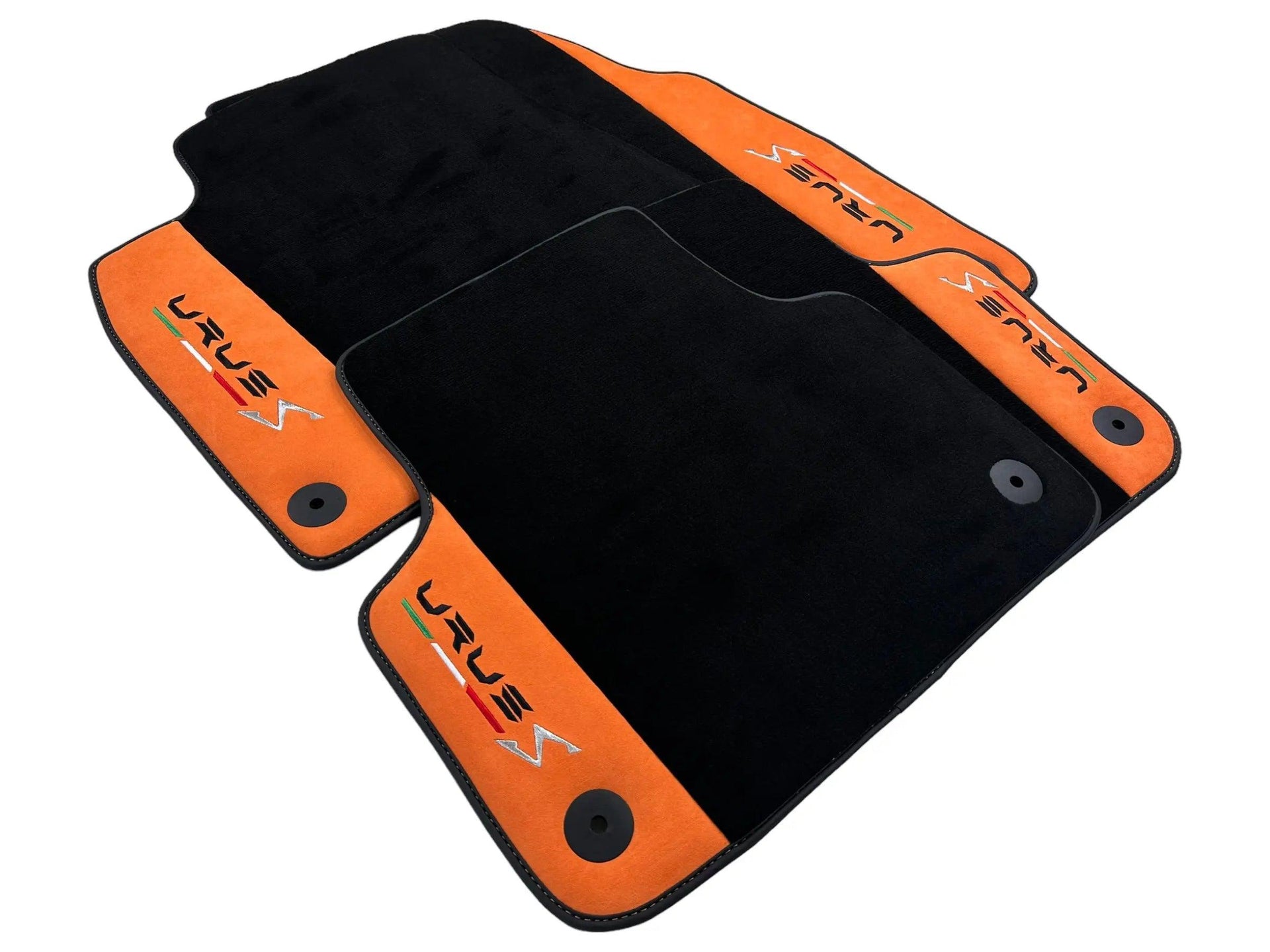 Black Floor Mats For Lamborghini Urus S With Orange Alcantara Leather - AutoWin