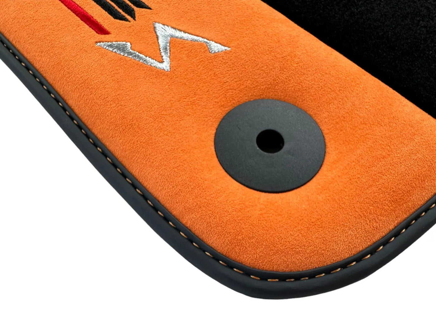 Black Floor Mats For Lamborghini Urus S With Orange Alcantara Leather - AutoWin