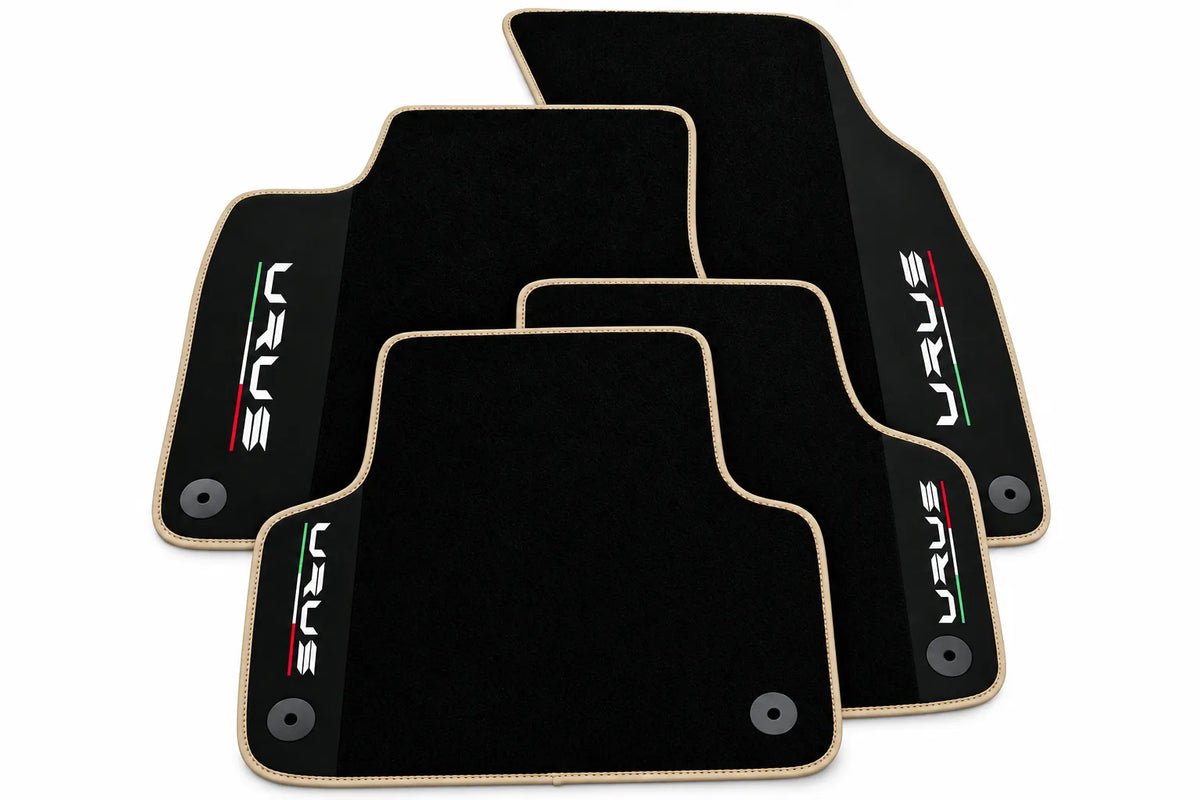 Black Floor Mats For Lamborghini Urus With Alcantara Leather Beige trim