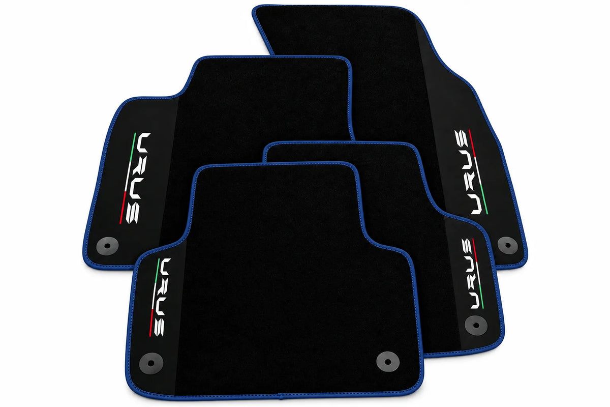 Black Floor Mats For Lamborghini Urus With Alcantara Leather Dark Blue trim