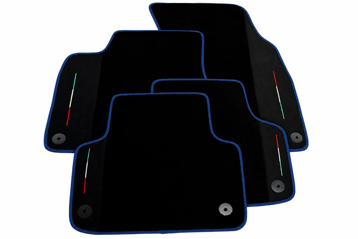Black Floor Mats For Lamborghini Urus With Alcantara Leather Dark Blue trim