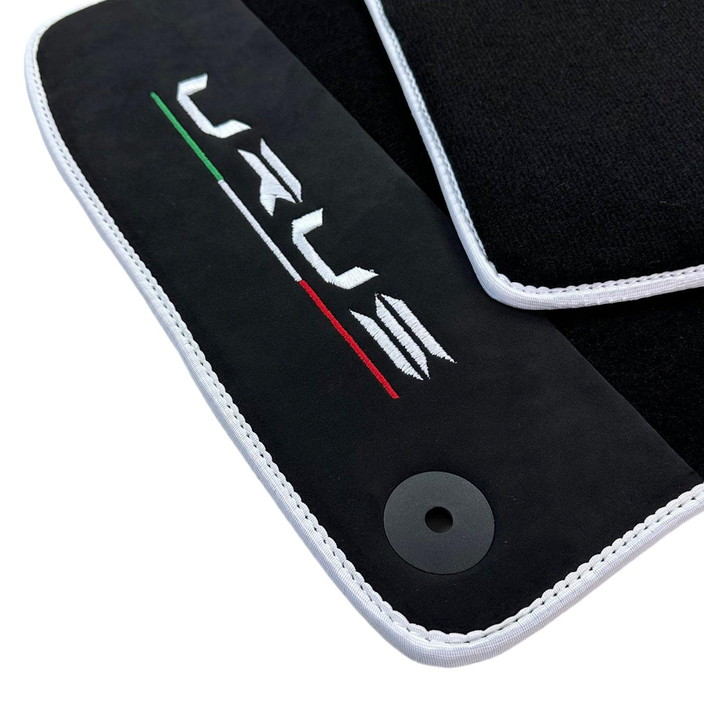 Black Floor Mats For Lamborghini Urus With Alcantara Leather White Trim - AutoWin