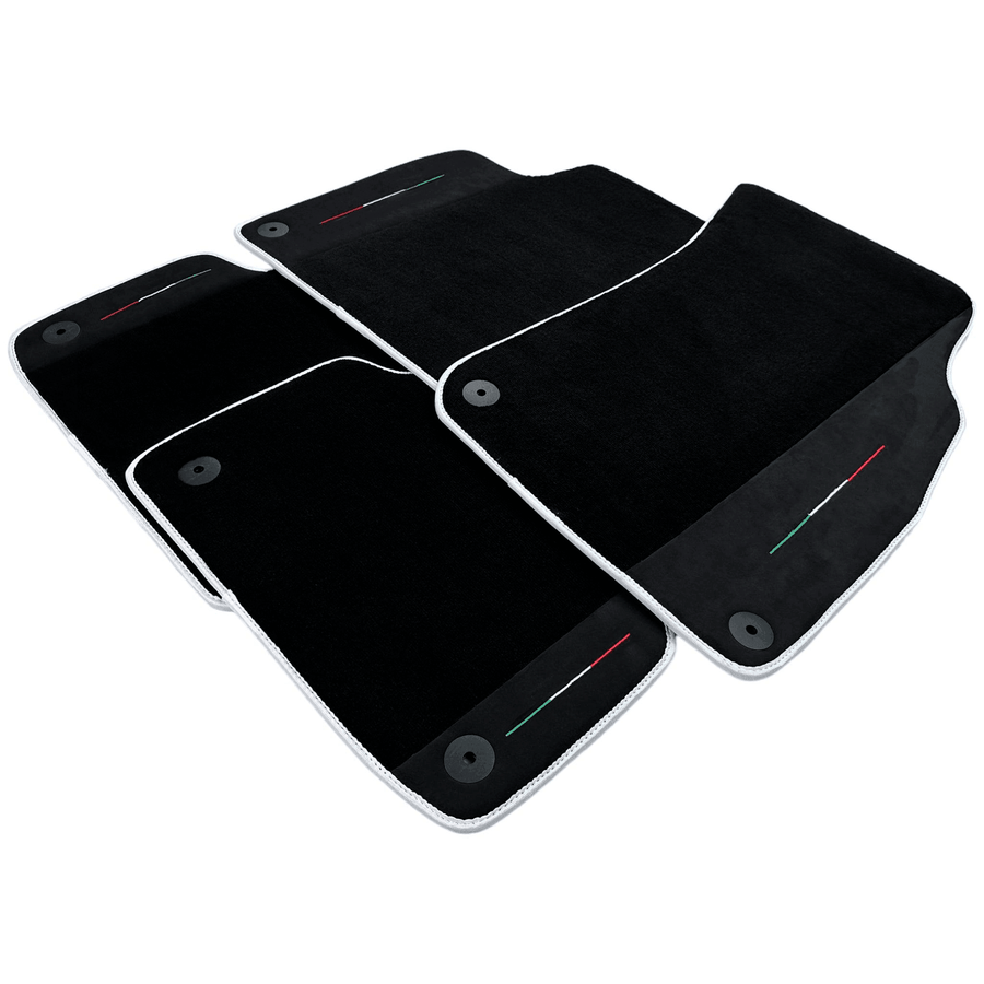 Black Floor Mats For Lamborghini Urus With Alcantara Leather White Trim - AutoWin