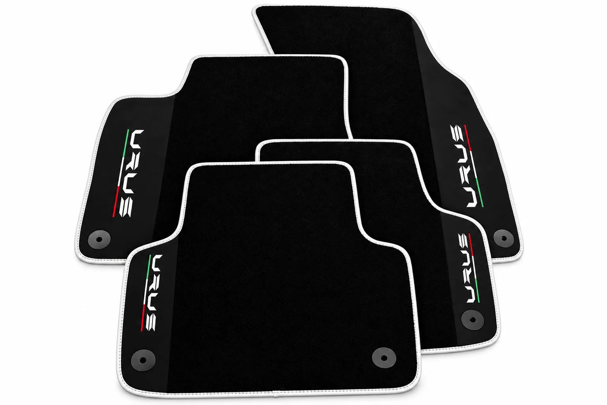 Black Floor Mats For Lamborghini Urus With Alcantara Leather White trim