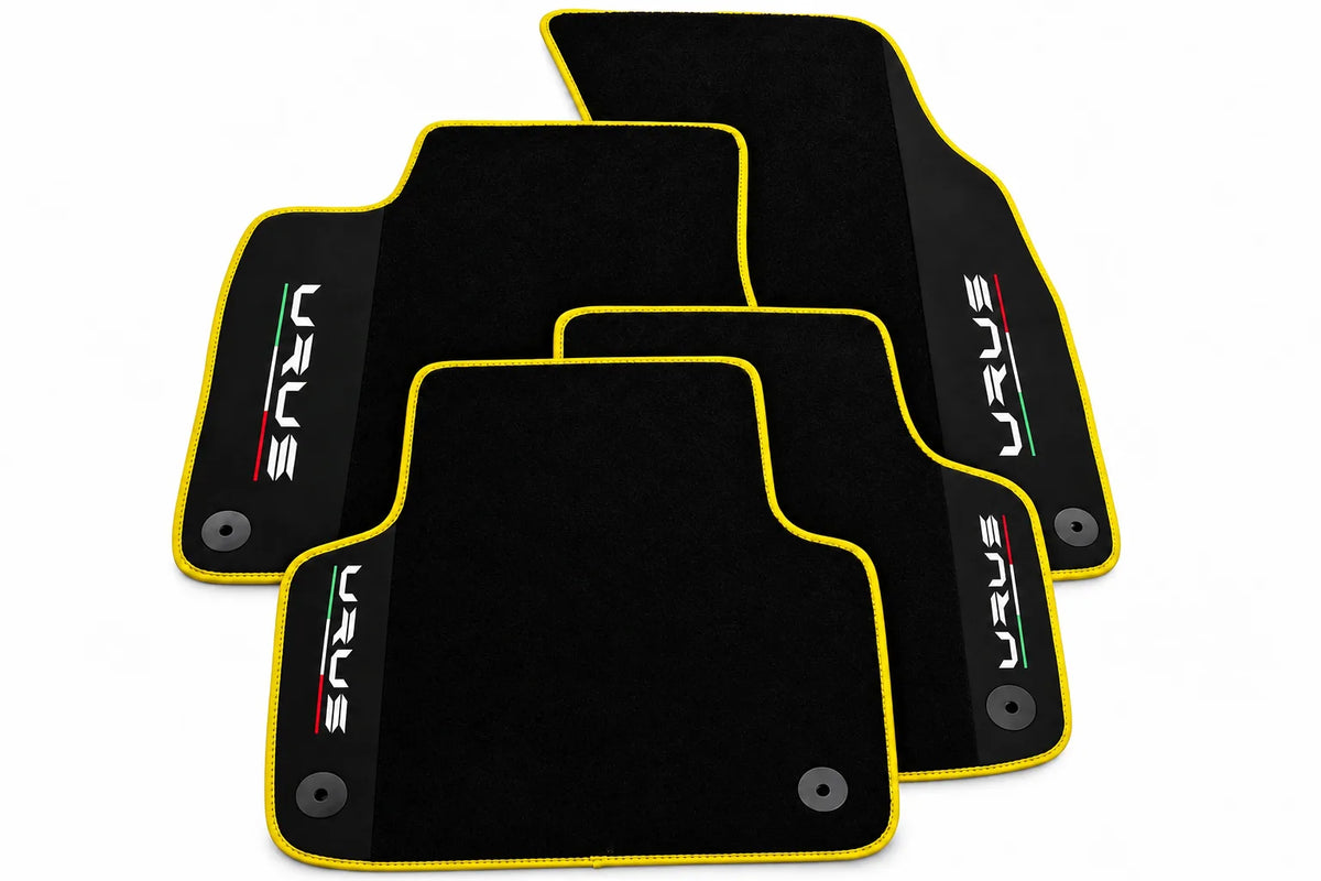 Black Floor Mats For Lamborghini Urus With Alcantara Leather Yellow trim