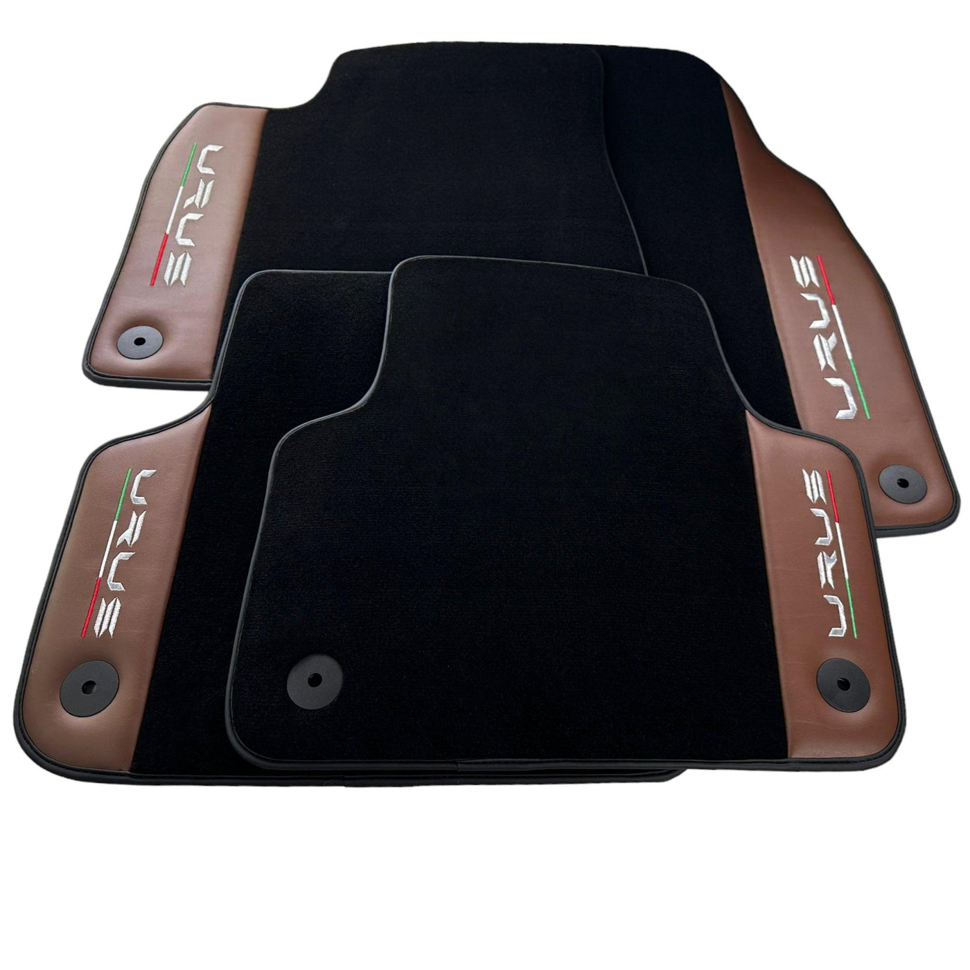 Black Floor Mats for Lamborghini Urus With Brown Leather - AutoWin