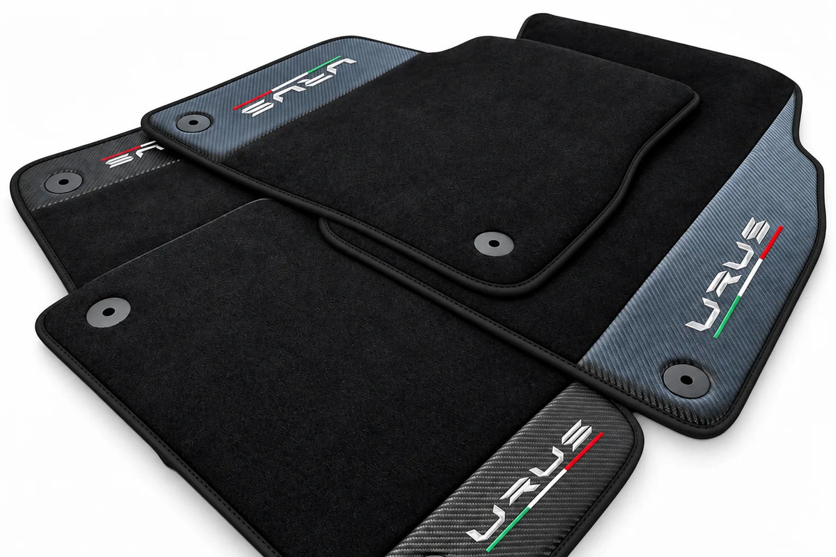 Black Floor Mats For Lamborghini Urus With Carbon Fiber Leather Black trim
