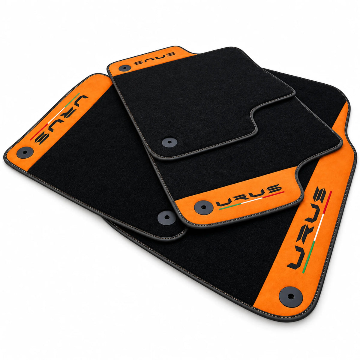 Black Floor Mats For Lamborghini Urus With Orange Alcantara Leather - AutoWin