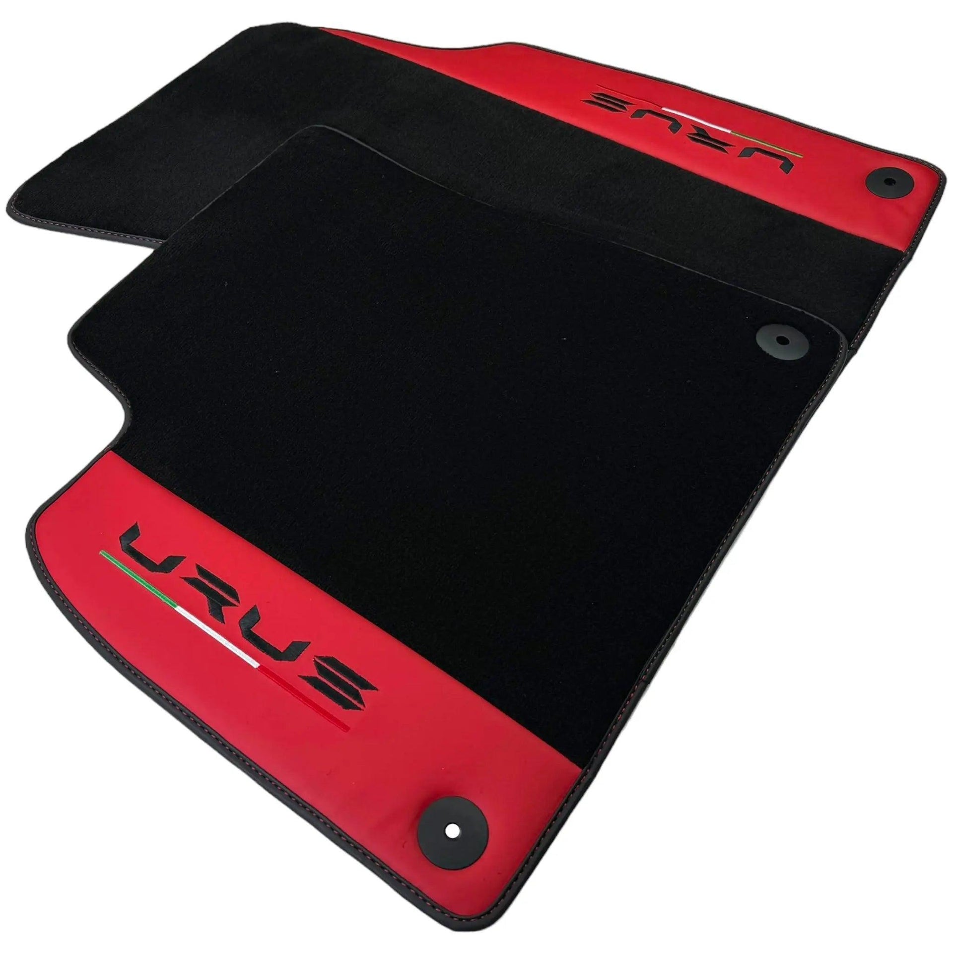 Black Floor Mats for Lamborghini Urus with Red Nappa Leather - AutoWin