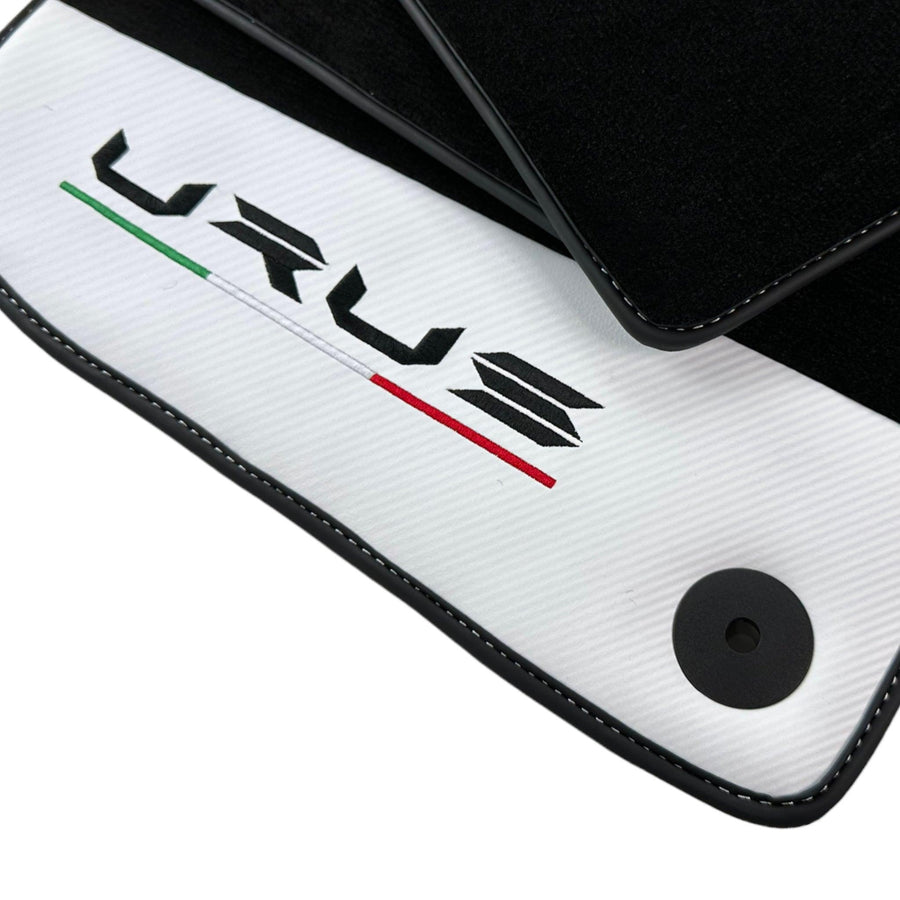 Black Floor Mats for Lamborghini Urus With White Leather - AutoWin