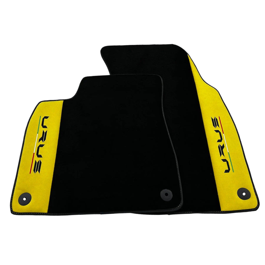 Black Floor Mats For Lamborghini Urus With Yellow Alcantara Leather - AutoWin
