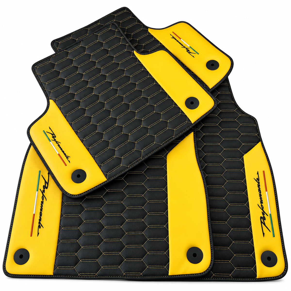 Black Floor Mats for Lamborghini Urus with Yellow Leather - AutoWin