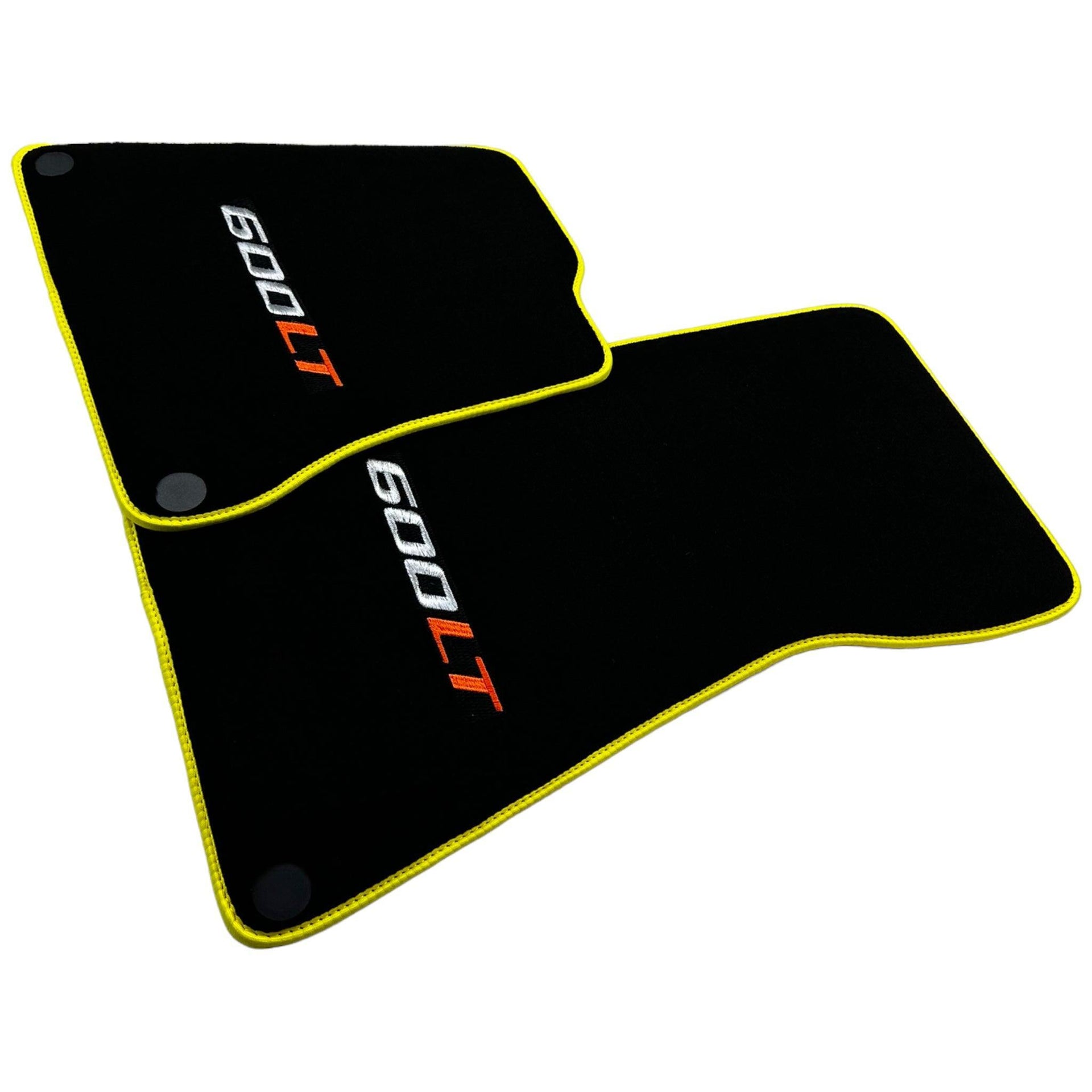 Black Floor Mats for McLaren 600 LT (2018-2020) With Yellow Trim - AutoWin