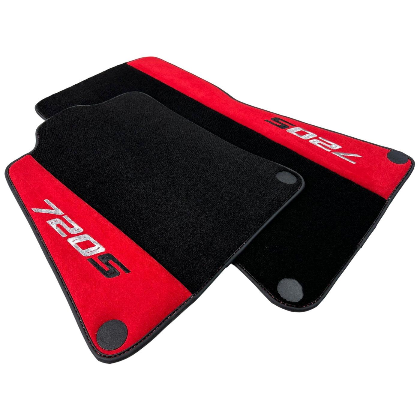 Black Floor Mats For McLaren 720S Year 2017-2021 With Red Alcantara Leather - AutoWin