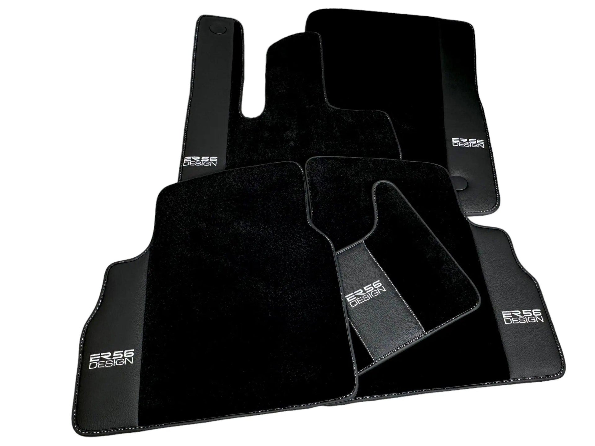 Black Floor Mats For Mercedes-Benz G Class W463 (2008-2018) With Leather Borders ER56 Design - AutoWin